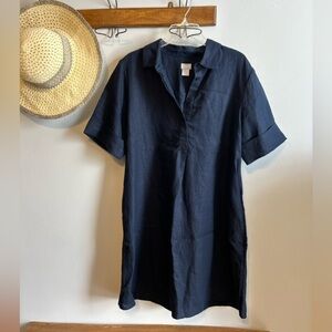 Chico’s size 2 (US 12) Dress POPOVER Linen Navy Blue